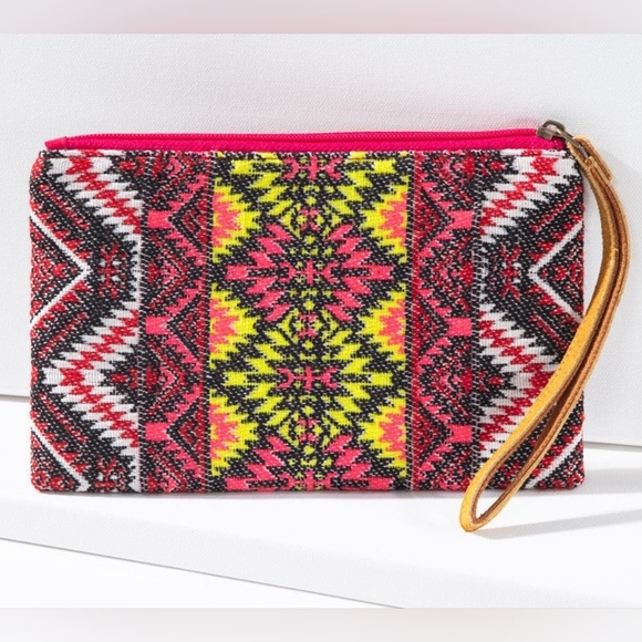 Handmade Hand Beaded Wristlet Clutch - Ethnic Inspired Design - Dyed Fine Cotton - Picture 4 of 9